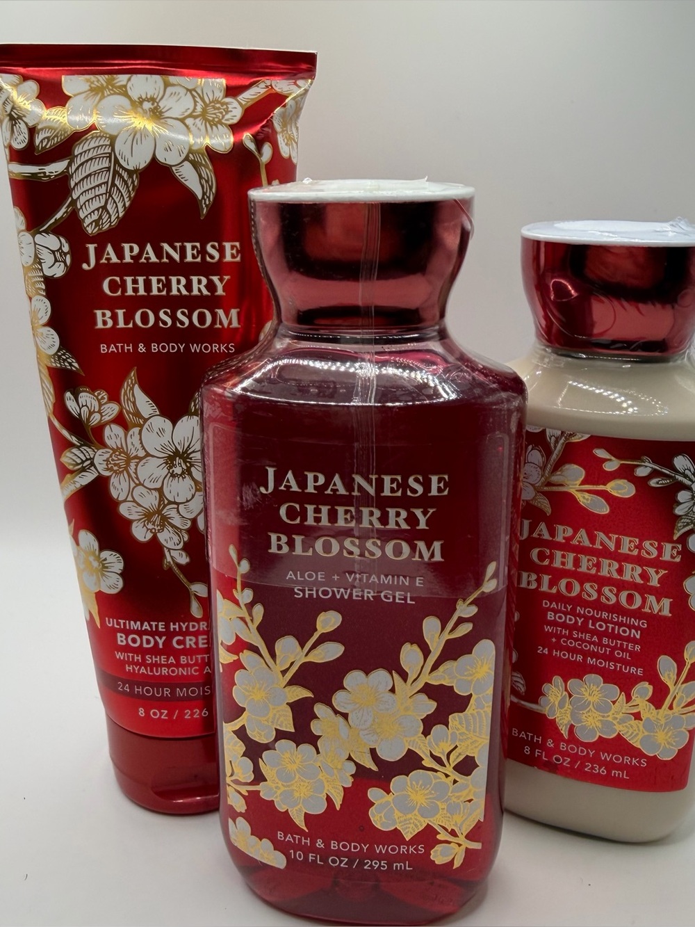 Bath & Body Works Japanese Cherry Blossom Body Care Trio - Red & Gold Accents